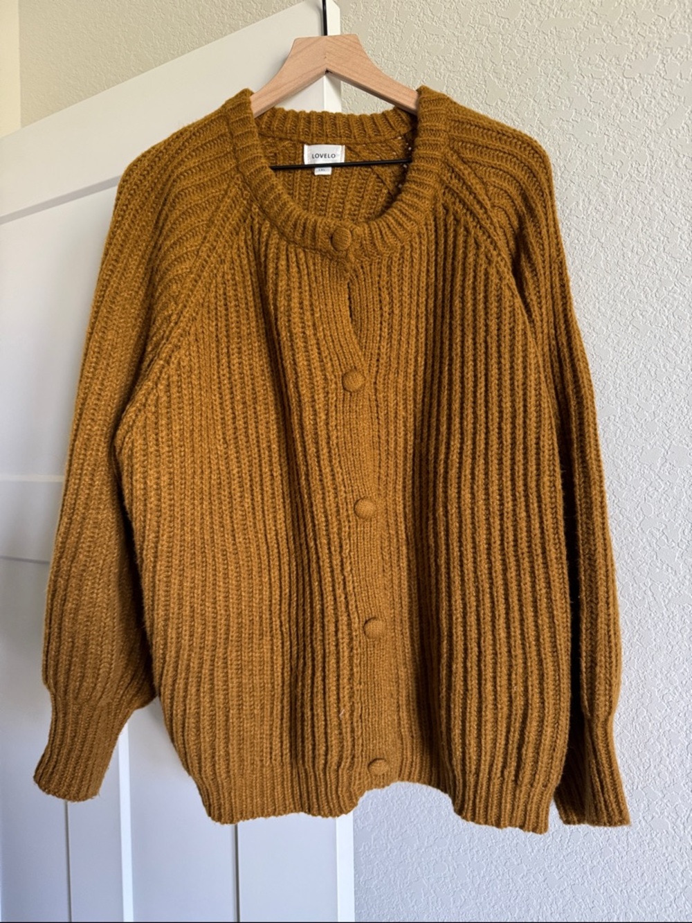 Lovelo Button-Front Ribbed Cardigan in Mustard Gold